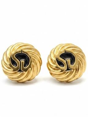 Vintage St. John Gold and Black Swirl Clip-On Earrings